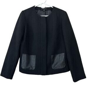 Talbots tweed jacket full zip faux leather pockets classic moto modern lined 12